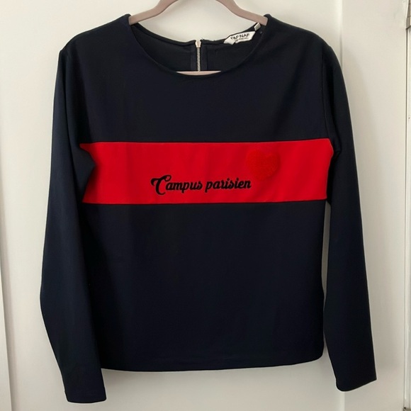 NAF NAF Women's Navy blue and Red Jersey Top - Picture 10 of 13